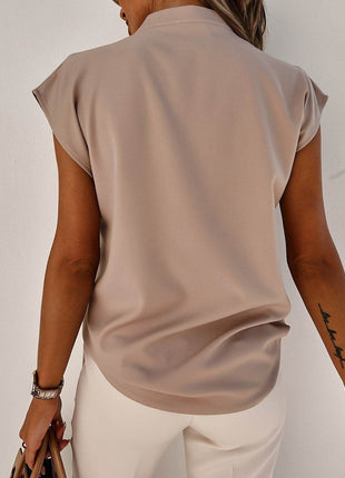 V-Neck Cap Sleeve Blouse - MimiStylez