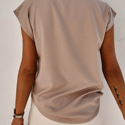V-Neck Cap Sleeve Blouse - MimiStylez