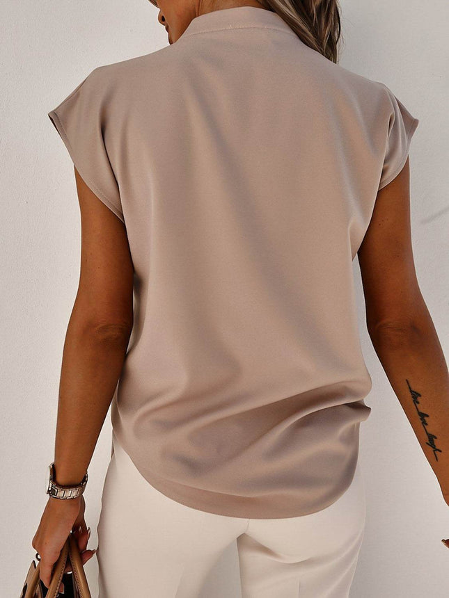 V-Neck Cap Sleeve Blouse - MimiStylez