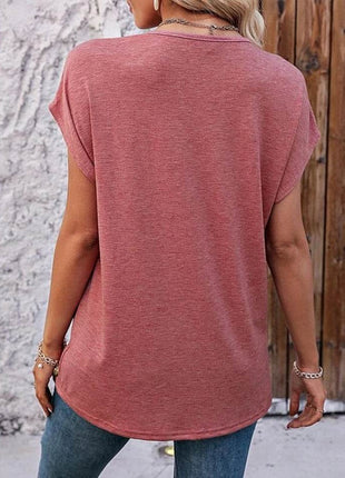 Heathered V-Neck Short Sleeve T-Shirt - MimiStylez