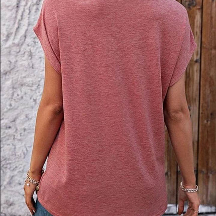 Heathered V-Neck Short Sleeve T-Shirt - MimiStylez