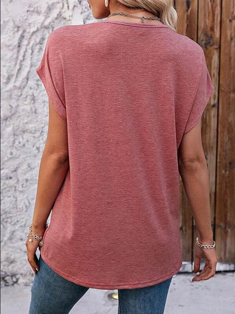 Heathered V-Neck Short Sleeve T-Shirt - MimiStylez