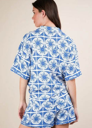 VERY J Full Size Tropical Printed Shirt Top and Shorts Set Plus Size - MimiStylez