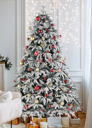 7ft Flocked Pre Lit Christmas Tree - Plush, 450 Lights, Warm Color 8 Mode, 1687 Branches