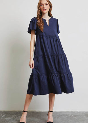 HEYSON Full Size Cotton Poplin Ruffled Tiered Midi Dress - MimiStylez