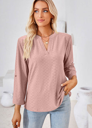 Notched Roll-Tab Sleeve T-Shirt - MimiStylez