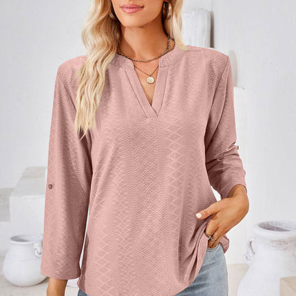 Notched Roll-Tab Sleeve T-Shirt - MimiStylez