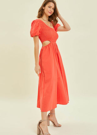 HEYSON Smocked Cutout Midi Dress - MimiStylez