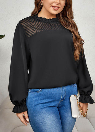 Plus Size Round Neck Flounce Sleeve Blouse - MimiStylez
