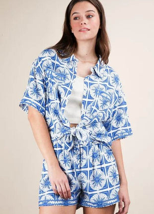 VERY J Full Size Tropical Printed Shirt Top and Shorts Set Plus Size - MimiStylez