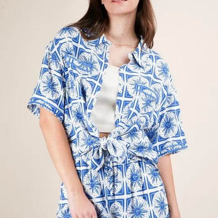 VERY J Full Size Tropical Printed Shirt Top and Shorts Set Plus Size - MimiStylez
