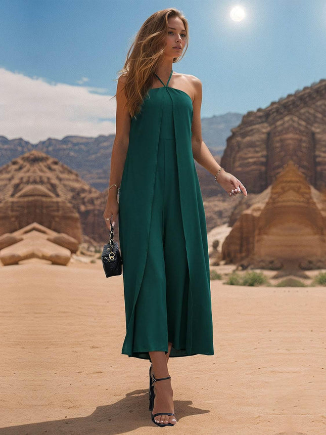 Layered Halter Neck Wide Leg Jumpsuit - MimiStylez