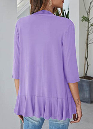 Open Front Three-Quarter Sleeve Cardigan - MimiStylez