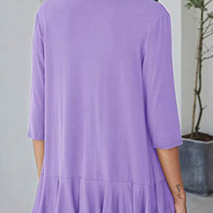 Open Front Three-Quarter Sleeve Cardigan - MimiStylez