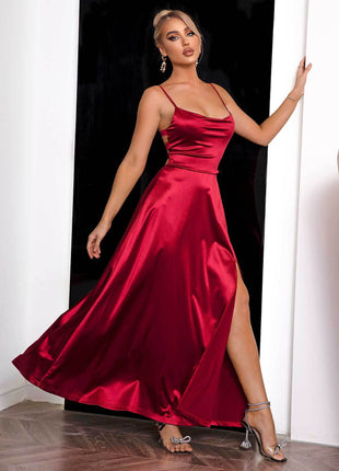 Spaghetti Strap Lace-Up Back Split Dress - MimiStylez