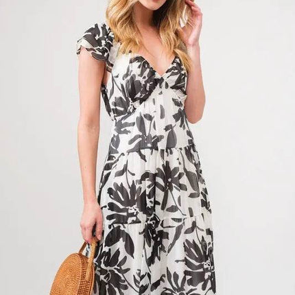 And The Why Ruffled Sleeve Tiered Floral Print Maxi Dress - MimiStylez