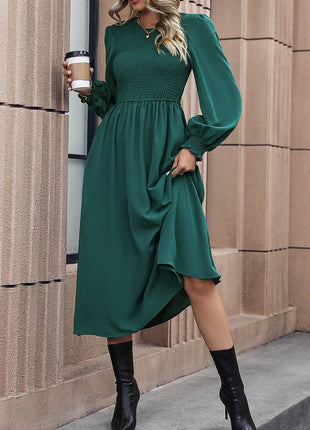 Smocked Long Sleeve Midi Dress - MimiStylez