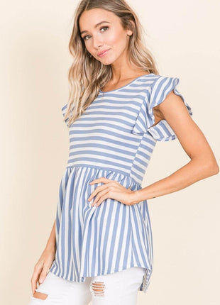 BOMBOM Striped Round Neck Blouse - MimiStylez