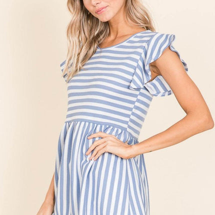 BOMBOM Striped Round Neck Blouse - MimiStylez
