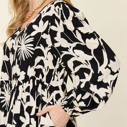 Double Take Full Size Printed Ruffle Hem Dress with Pocket - MimiStylez
