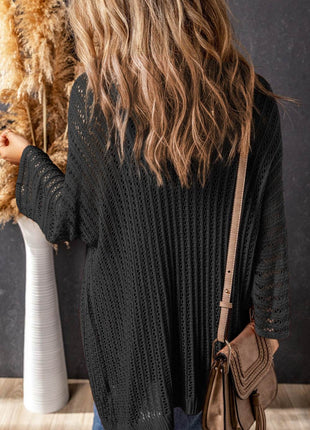Openwork Open Front Long Sleeve Cardigan - MimiStylez