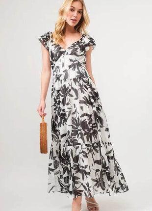 And The Why Ruffled Sleeve Tiered Floral Print Maxi Dress - MimiStylez