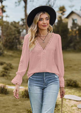 V-Neck Flounce Sleeve Blouse - MimiStylez