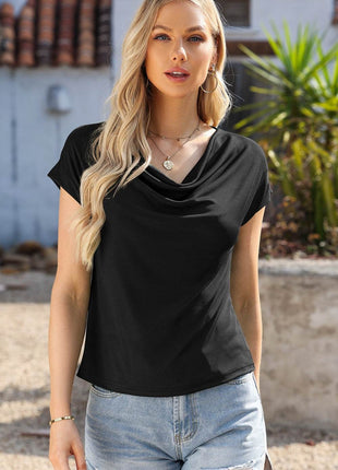 Cowl Neck Short Sleeve T-Shirt - MimiStylez