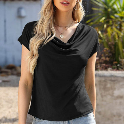 Cowl Neck Short Sleeve T-Shirt - MimiStylez