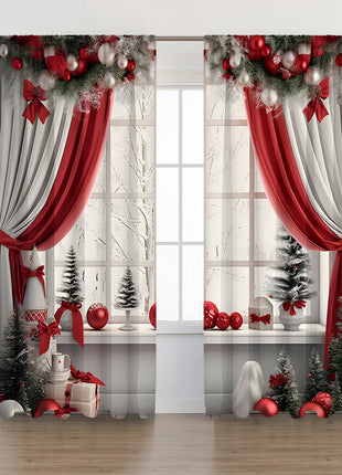 2PCs Curtain Christmas Series Curtain 3D Digital Printing