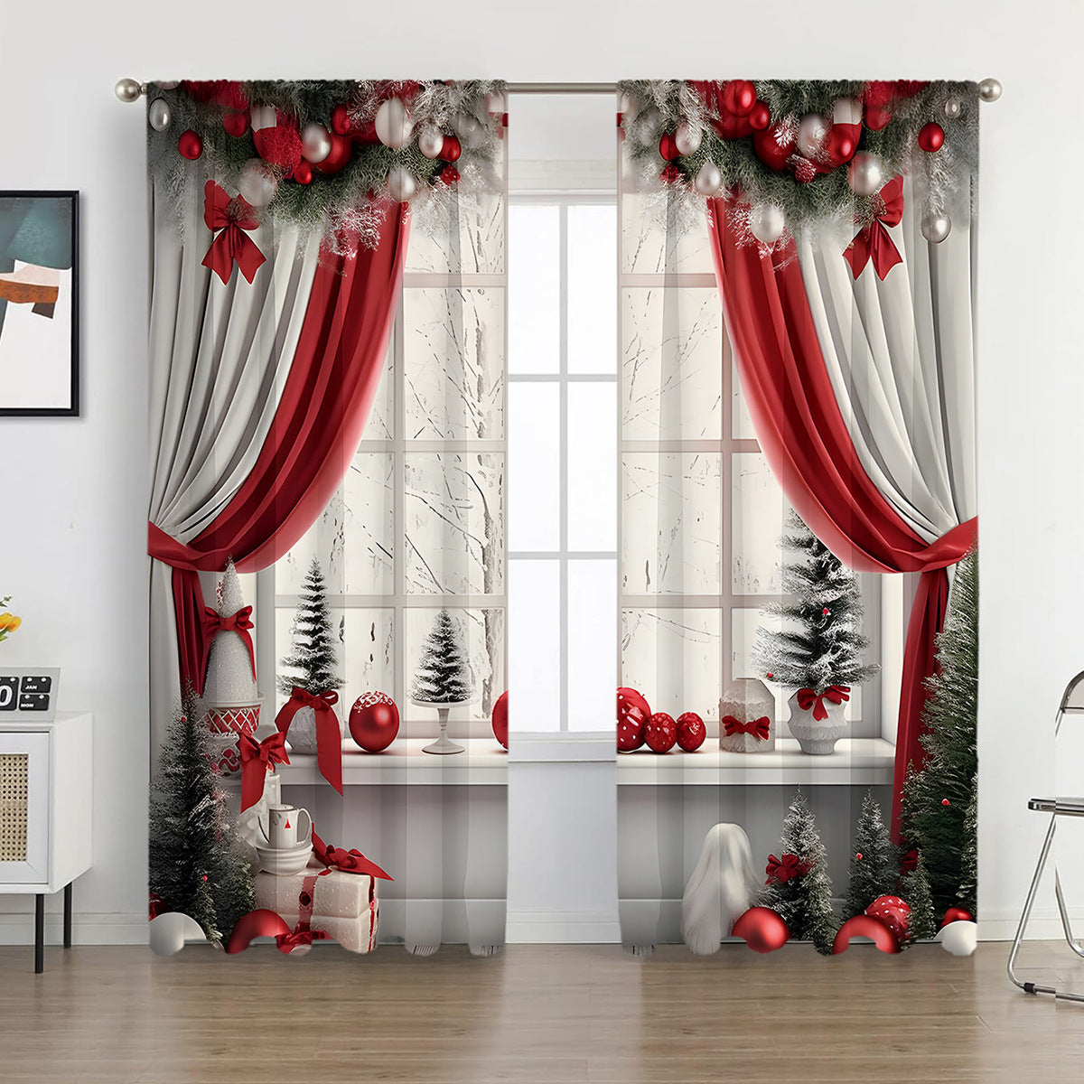 2PCs European Curtain Christmas Series Curtain Factory Generation 3D Digital Printing