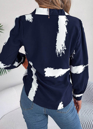 Printed Collared Neck Button Up Shirt - MimiStylez