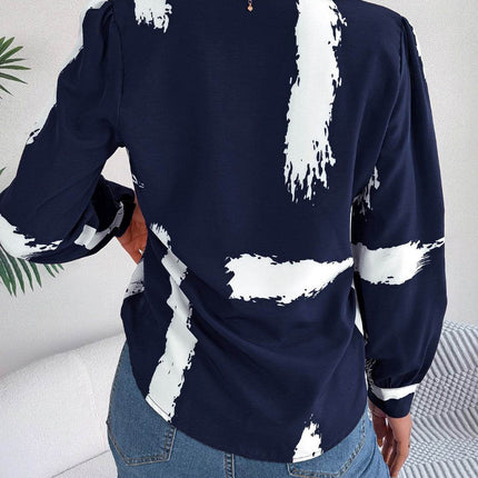 Printed Collared Neck Button Up Shirt - MimiStylez
