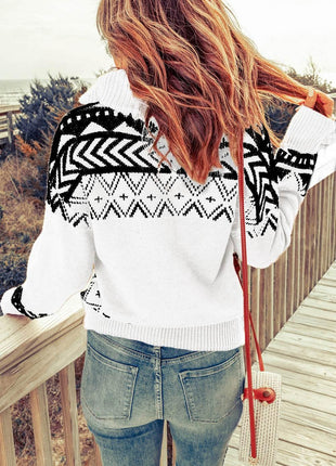 Zip-Up Mock Neck Dropped Shoulder Pullover Sweater - MimiStylez