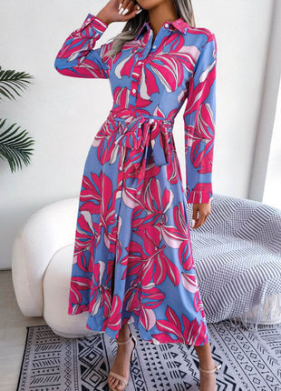 Tied Button Up Long Sleeve Dress - MimiStylez