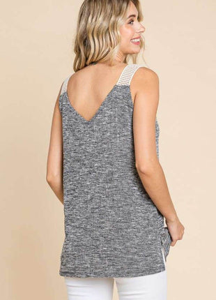 Culture Code Contrast Eyelet Strap Slit Ribbed Tank - MimiStylez