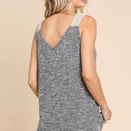 Culture Code Contrast Eyelet Strap Slit Ribbed Tank - MimiStylez