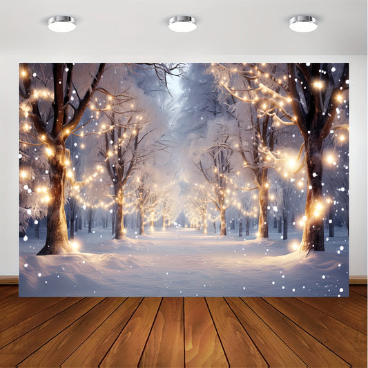 1pc Wonderland Snowflake Backdrop - Winter Scene Photography Background with Bokeh Glitter Effect, White Snow Forest, Christmas Party Decoration, Tree Landscape, Kids Portrait, Photobooth Props, and Banner Decorations for Studio Photo Shoots