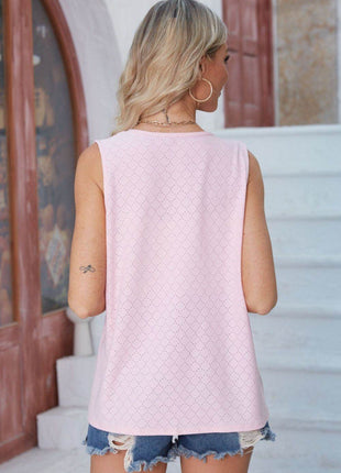 Eyelet Open Front Sleeveless Cardigan - MimiStylez