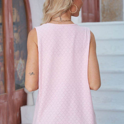 Eyelet Open Front Sleeveless Cardigan - MimiStylez