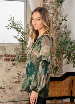 Sew In Love Full Size Snakeskin Print Long Sleeve Top with Ruffle - MimiStylez
