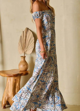 Boho Paisley Print Off Shoulder Maxi Dress - MimiStylez