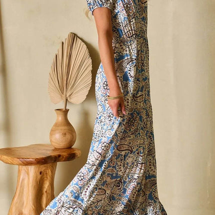 Boho Paisley Print Off Shoulder Maxi Dress - MimiStylez