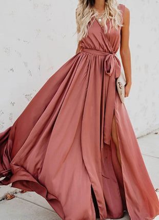 Surplice Tie Waist Maxi Dress - MimiStylez