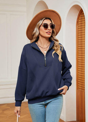 Half-Zip Dropped Shoulder Sweatshirt - MimiStylez