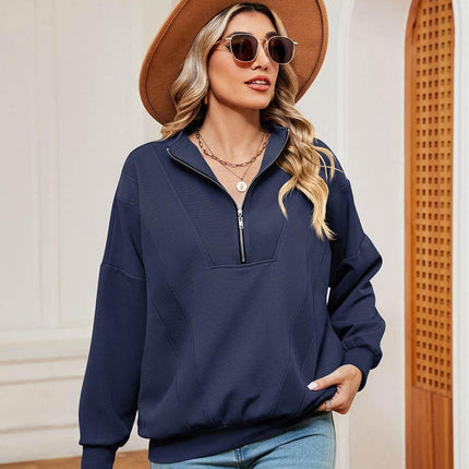 Half-Zip Dropped Shoulder Sweatshirt - MimiStylez