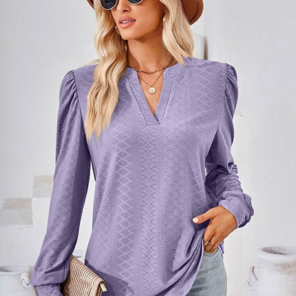 V-Neck Puff Sleeve Blouse - MimiStylez