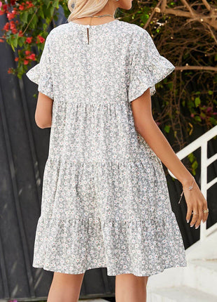 Short Flounce Sleeve Tiered Dress - MimiStylez