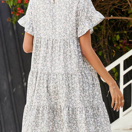 Short Flounce Sleeve Tiered Dress - MimiStylez
