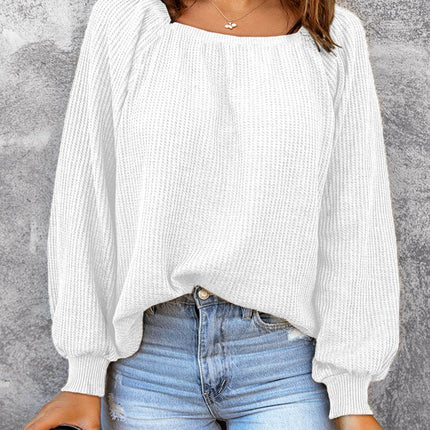 Square Neck Waffle-Knit Top - MimiStylez